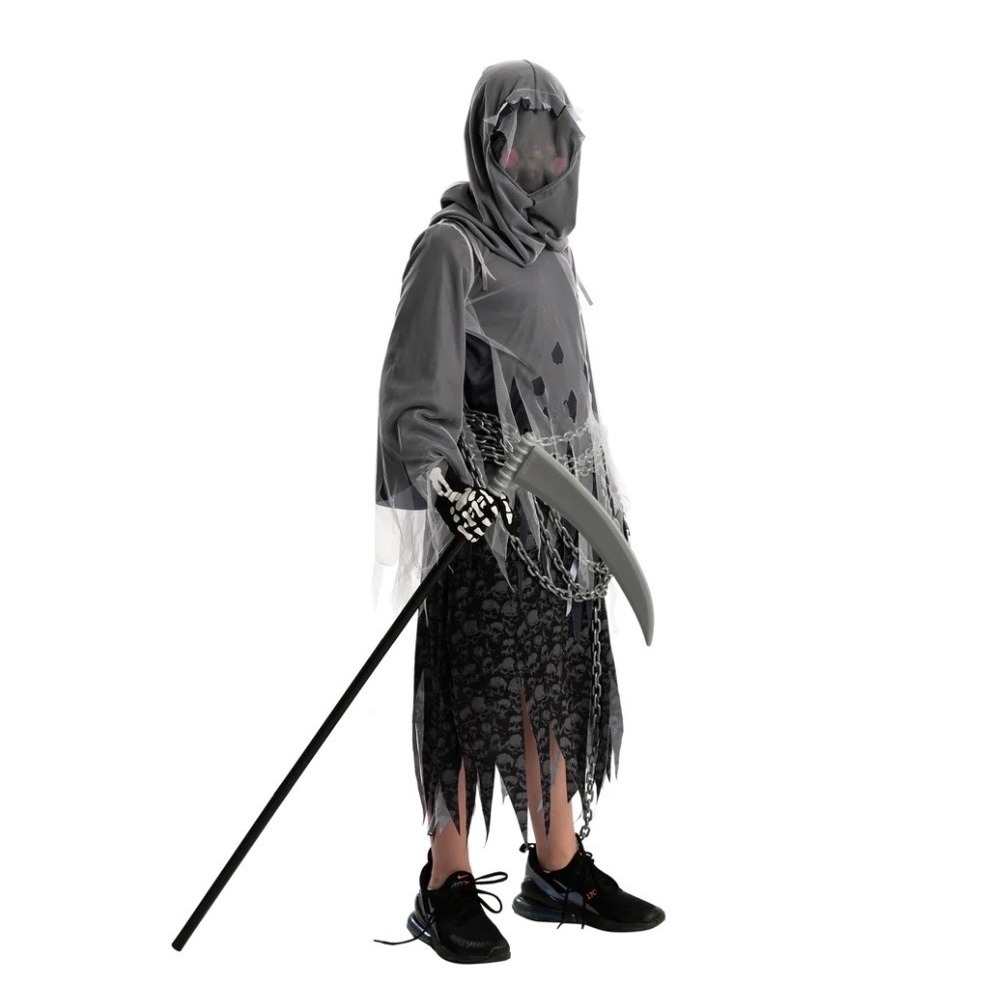 Spooktacular Creations Reaper Costume Kids Medium 8-10 Grey Skull Scythe Set